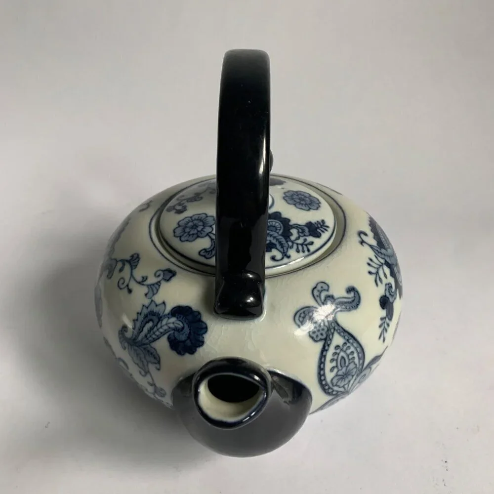 Pier 1 One Imports White Blue Paisley Floral Teapot 4 Cups